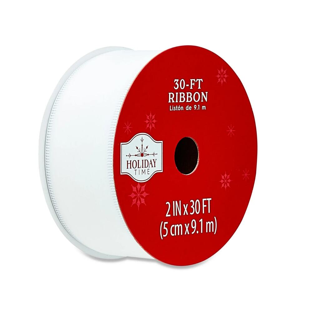 Holiday Time Velvet Polyester Wired Christmas Ribbon, 2 inch x 30 feet - White